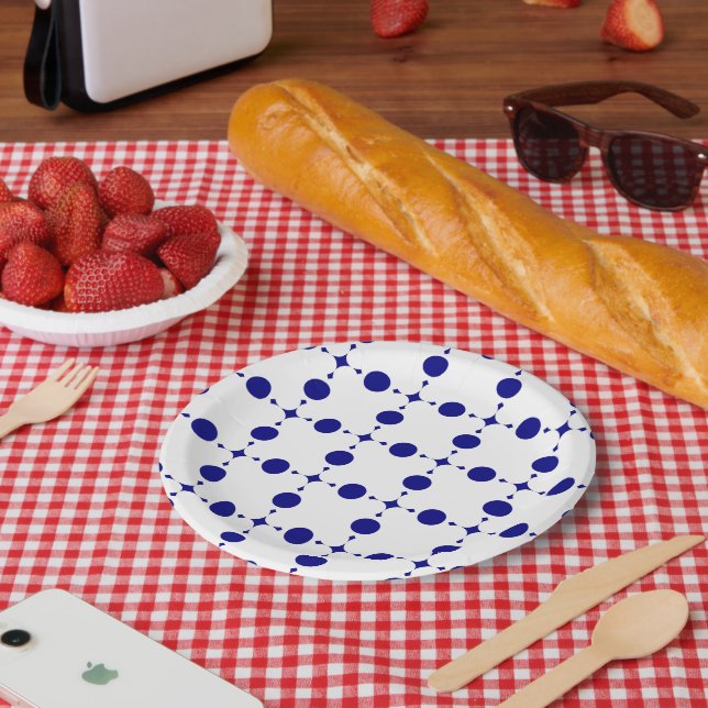 Navy Blue Polka Dots, Polka Dot Pattern, Dots Paper Plates (Picnic)