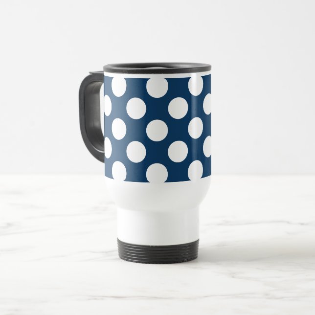 Navy Blue Polka Dots, Polka Dot Pattern, Dots Travel Mug (Front Left)