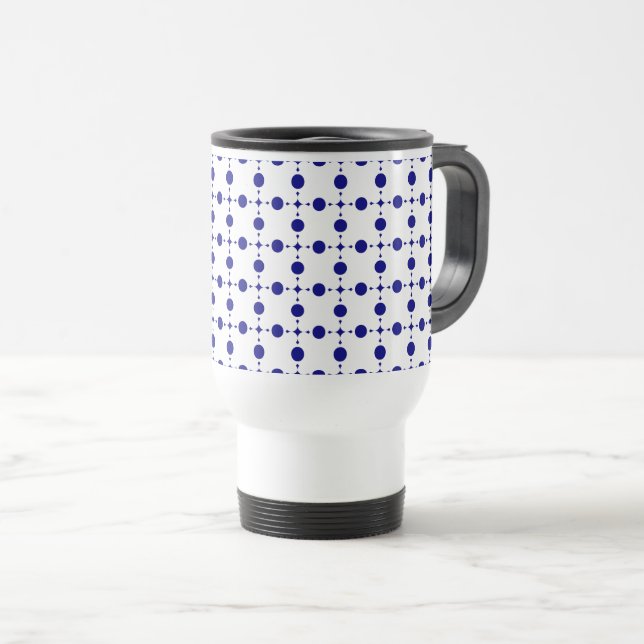 Navy Blue Polka Dots, Polka Dot Pattern, Dots Travel Mug (Front Right)