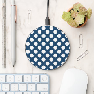 Navy Blue Polka Dots, Polka Dot Pattern, Dots Wireless Charger