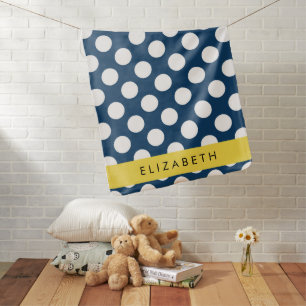 Navy Blue Polka Dots, Polka Dot Pattern, Your Name Baby Blanket