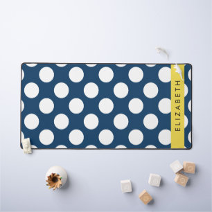 Navy Blue Polka Dots, Polka Dot Pattern, Your Name Desk Mat