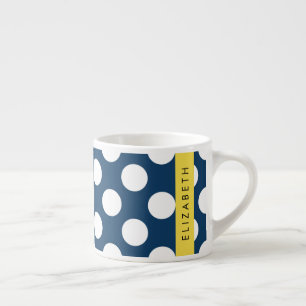 Navy Blue Polka Dots, Polka Dot Pattern, Your Name Espresso Cup