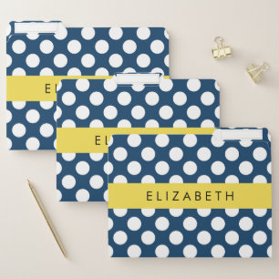 Navy Blue Polka Dots, Polka Dot Pattern, Your Name File Folder
