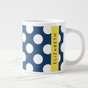 Navy Blue Polka Dots, Polka Dot Pattern, Your Name Giant Coffee Mug