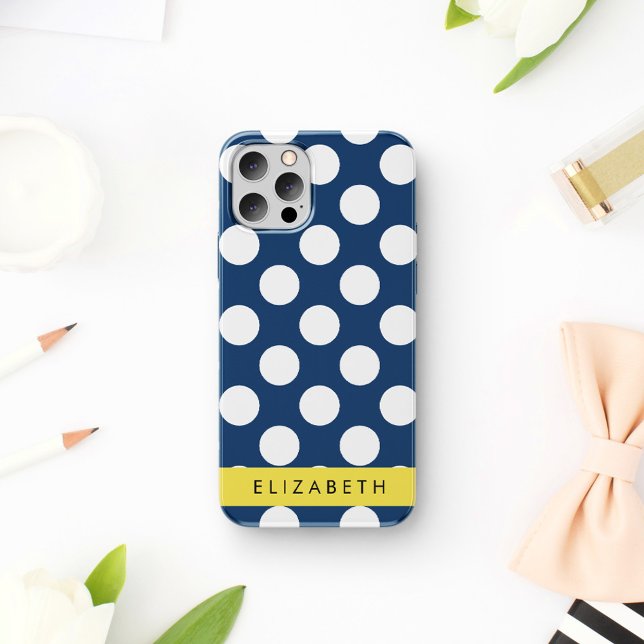Navy Blue Polka Dots, Polka Dot Pattern, Your Name iPhone Case (Creator Uploaded)