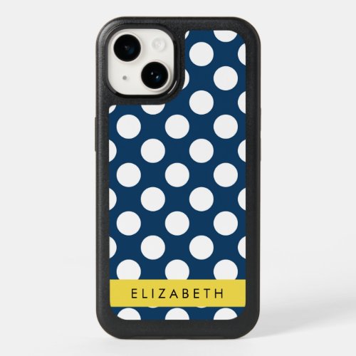Navy Blue Polka Dots Polka Dot Pattern Your Name OtterBox iPhone 14 Case