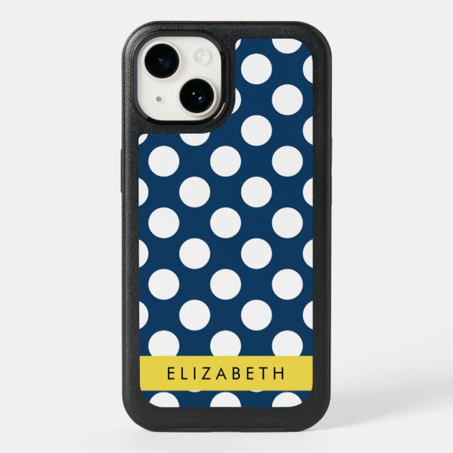 Navy Blue Polka Dots, Polka Dot Pattern, Your Name Otterbox iPhone Case (Back)