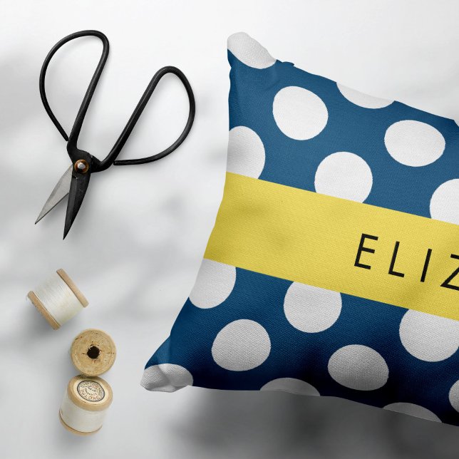 Navy Blue Polka Dots, Polka Dot Pattern, Your Name Pillow Case (Creator Uploaded)
