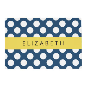 Navy Blue Polka Dots, Polka Dot Pattern, Your Name Placemat