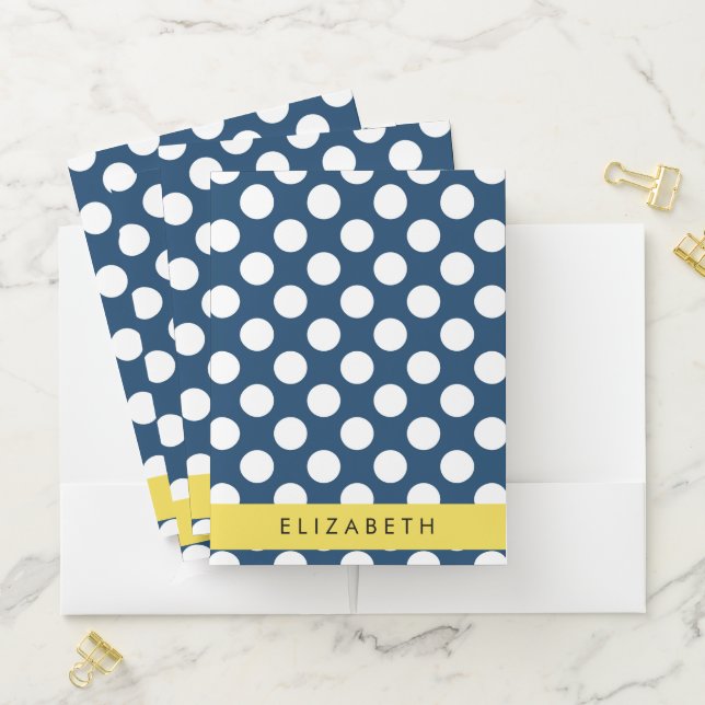 Navy Blue Polka Dots, Polka Dot Pattern, Your Name Pocket Folder (In Situ)