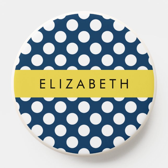 Navy Blue Polka Dots, Polka Dot Pattern, Your Name PopSocket (Popsocket)