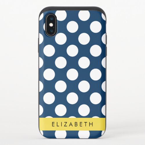 Navy Blue Polka Dots Polka Dot Pattern Your Name iPhone X Slider Case