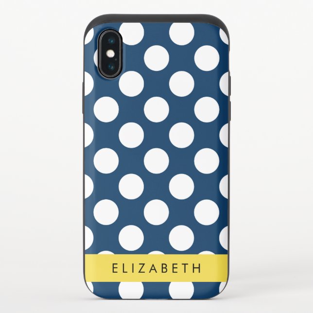 Navy Blue Polka Dots, Polka Dot Pattern, Your Name Uncommon iPhone Case (Back)