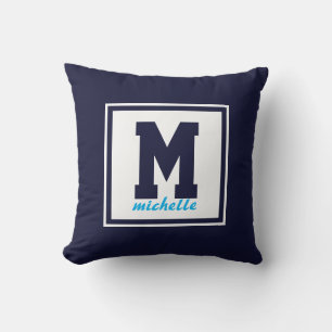 Navy Blue POLKA  DOTS Preppy  Monogram NAME Custom Throw Pillow