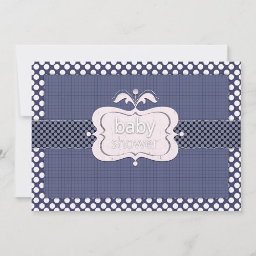 Navy Blue Polkadot Baby Shower Invitations