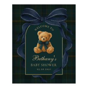 Navy Blue Polo Teddy Bear Baby Shower Welcome Poster