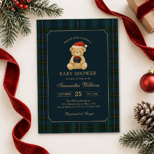 Navy Blue Polo Teddy Bear Christmas Baby Shower  Invitation