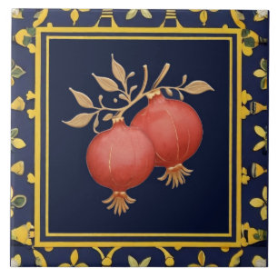 Navy Blue Pomegranates Mediterranean Pomegranate Ceramic Tile