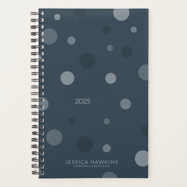 Navy Blue Pop Dots Year Weekly Planner (Front)