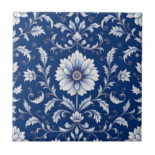 Navy Blue Porcelain Floral Pattern Ceramic Tile
