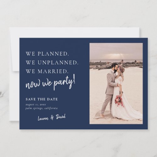 Navy Blue Post Wedding Update Save the Date