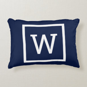 Navy Blue Preppy Graphic Border Monogram  Accent Pillow
