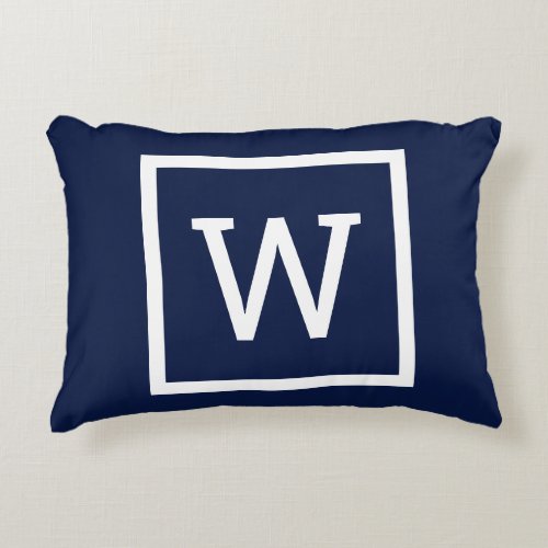 Navy Blue Preppy Graphic Border Monogram  Accent Pillow