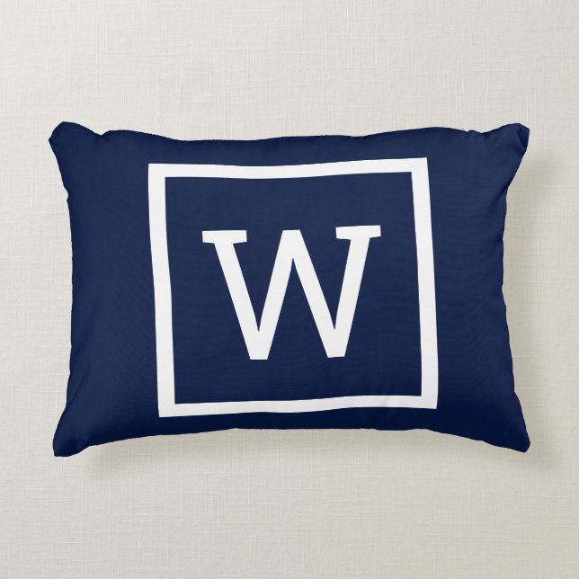 Navy Blue Preppy Graphic Border Monogram  Accent Pillow (Front)
