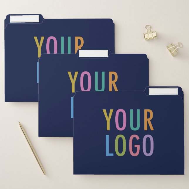 Navy Blue Presentation File Folders Business Logo (Set)