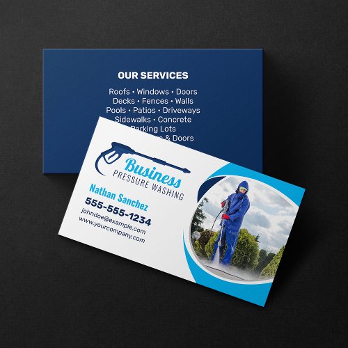 Navy Blue Pressure Washing Power Wash Cleaning Business Card