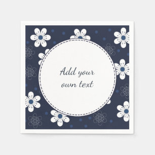 Navy Blue Pretty Floral Custom Text Napkins