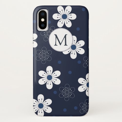 Navy Blue Pretty Floral Monogram Case_Mate iPhone  iPhone XS Case