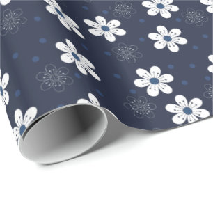 Navy Blue Pretty Floral Pattern Wrapping Paper