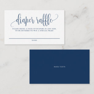 Navy Blue Pretty Script Baby Shower Diaper Raffle Enclosure Card