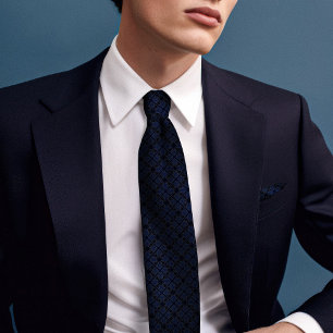 Navy Blue Primrose Vintage Floral Men's Neck Tie