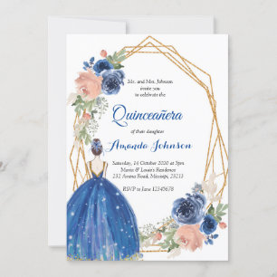 Navy Blue Princess Quinceañera Spanish 15 Birthday Invitation