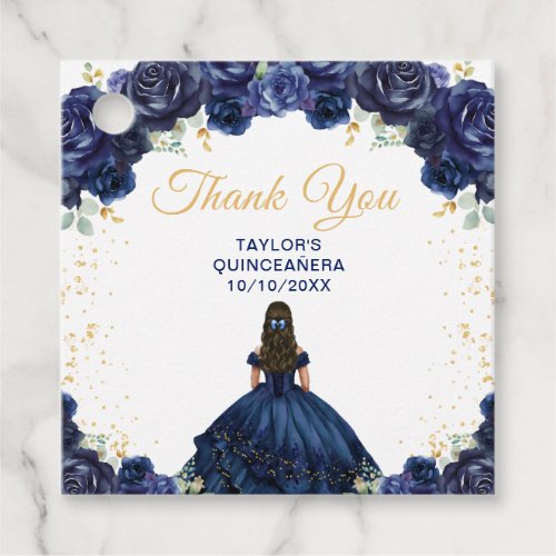 Navy Blue Princess Quinceaera Thank You Favor Tags