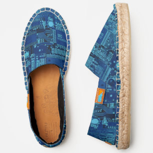 Navy & Blue Printed Circuit Cool Geeky PCB Modern Espadrilles