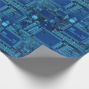 Navy & Blue Printed Circuit Pattern Cool Geeky Wrapping Paper