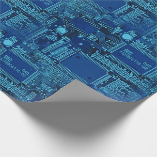 Navy & Blue Printed Circuit Pattern Cool Geeky Wrapping Paper