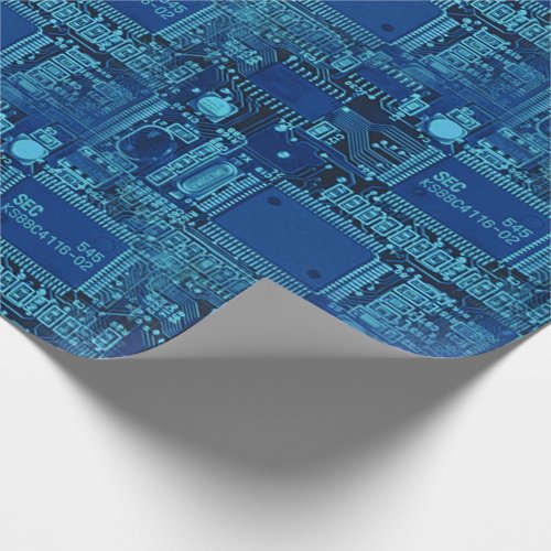 Navy  Blue Printed Circuit Pattern Cool Geeky Wrapping Paper