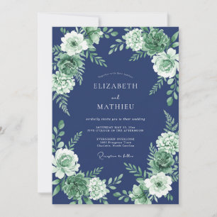 Navy Blue Pristine Succulent Wedding Invitation