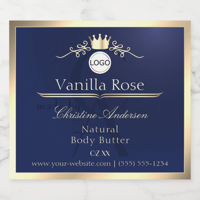 Navy Blue Product Label Gold Frame Logo Monogram (Single Label)