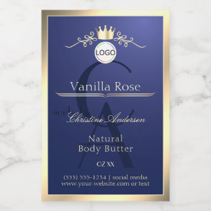 Navy Blue Product Label Gold Frame Logo Monogram