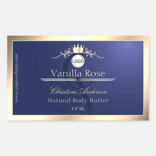 Navy Blue Product Label Gold Frame Logo Monogram (Front)