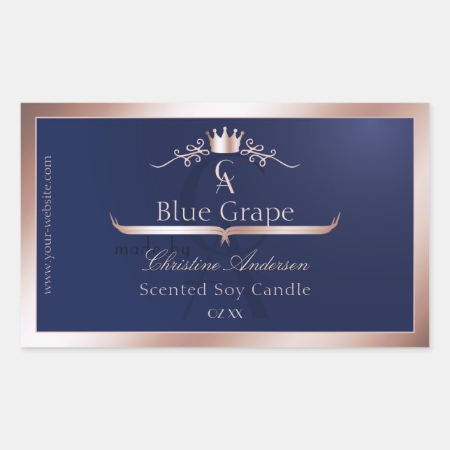 Navy Blue Product Label Rose Gold Frame Monogram (Front)