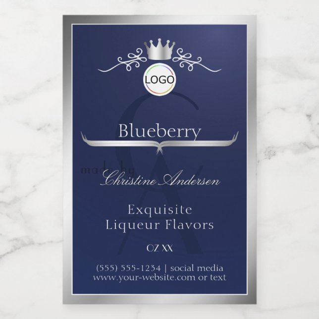 Navy Blue Product Label Silver Frame Logo Monogram (Single Label)