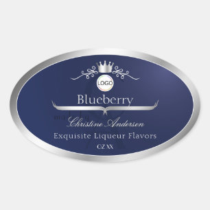 Navy Blue Product Label Silver Frame Logo Monogram