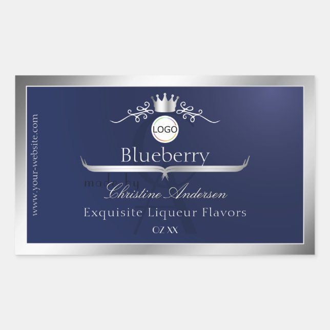 Navy Blue Product Label Silver Frame Logo Monogram (Front)